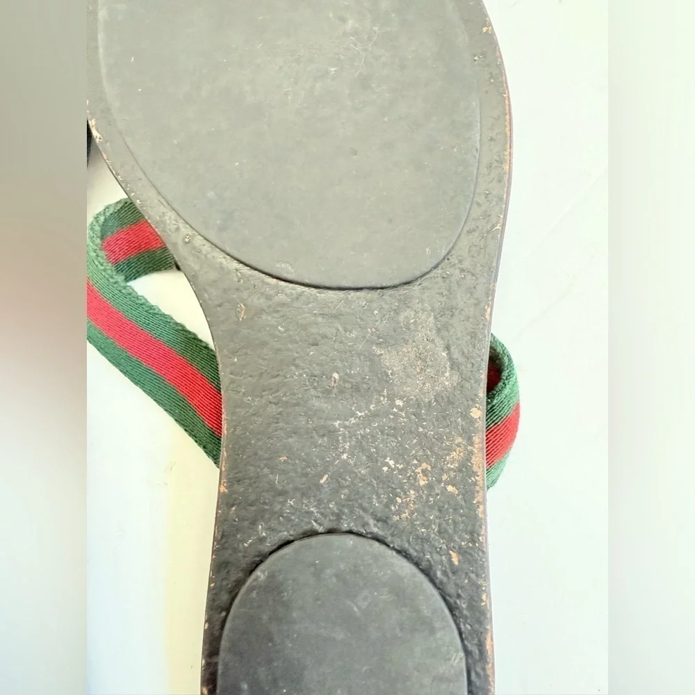 Gucci Black Red Green Leather Fabric GG web Thong flat sandals EU 39.5